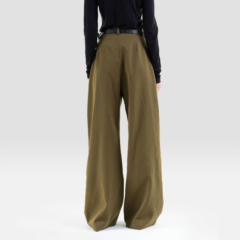 Women's High-Rise Welt Pocket Wide Leg Trousers - A New Day Olive Green 14 - Picture 2 of 5